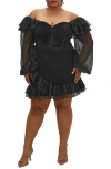 City Chic Crysta Off The Shoulder Long Sleeve Minidress In Black