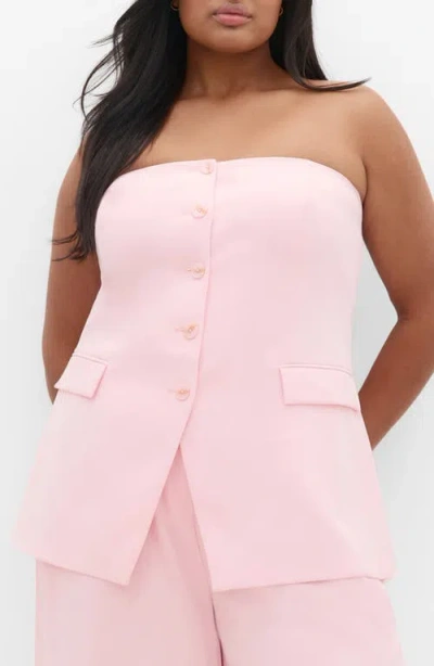 City Chic Cutaway Hem Strapless Top In Pink