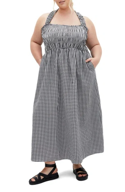 City Chic Cute Gingham Maxi Sundress In Black Gingham