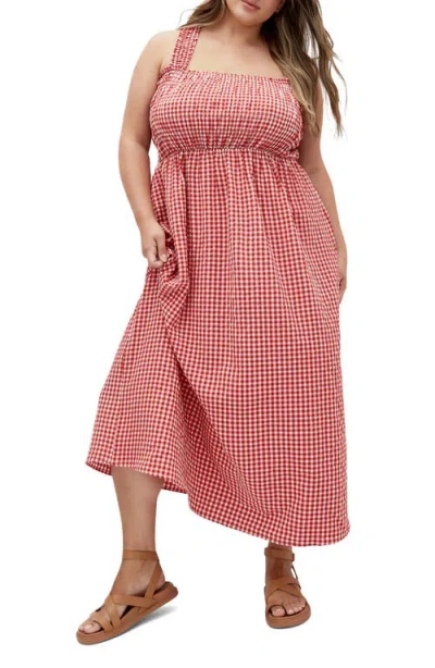 City Chic Cute Gingham Maxi Sundress In Red Gingham