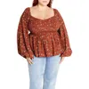 City Chic Dahlia Peasant Top In Spice Ditsy