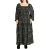 City Chic Dahlia Smocked Long Sleeve Tiered Maxi Dress In Olive Ditsy