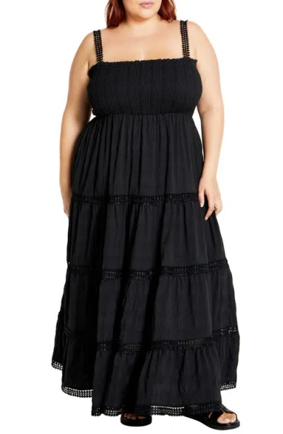 City Chic Dakota Tiered Maxi Sundress In Black