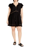 City Chic Dallas Embroidered Inset Flutter Cap Sleeve Dress In Black