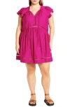 City Chic Dallas Embroidered Inset Flutter Cap Sleeve Dress In Sangria