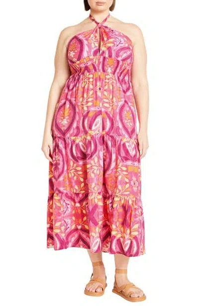 City Chic Dallas Halter Dress In Pink