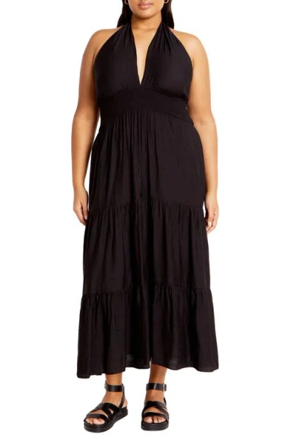 City Chic Dallas Tiered Halter Midi Dress In Black