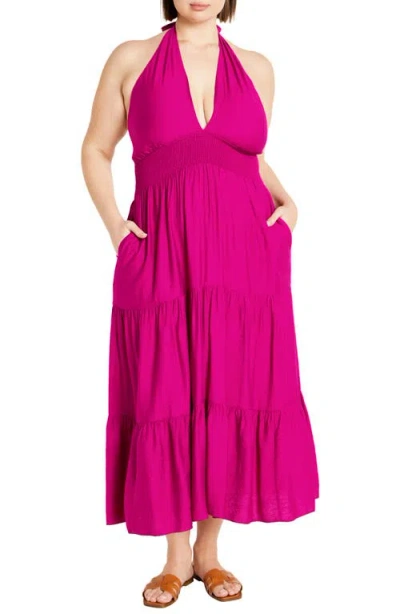 City Chic Dallas Tiered Halter Midi Dress In Sangria