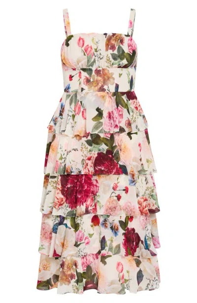 City Chic Daniela Floral Print Sleeveless Midi Dress In Botanical Bloom