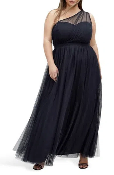 City Chic Daniela One-shoulder Tulle Maxi Dress In Blue