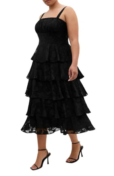City Chic Daniela Tiered Ruffle Sleeveless Midi Dress In Multi