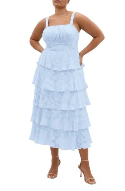 City Chic Daniela Tiered Ruffle Sleeveless Midi Dress In Multi