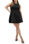 City Chic Darcey Mixed Media Bubble Minidress In Black