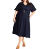 City Chic Delilah Flutter Sleeve Denim Midi Dress In Dark Denim