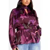 City Chic Della Print Keyhole Top In Purple