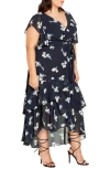 City Chic Demure Floral Faux Wrap High-low Dress In Demure Floral