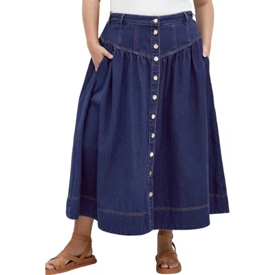 City Chic Denim Maxi Skirt In Dark Denim