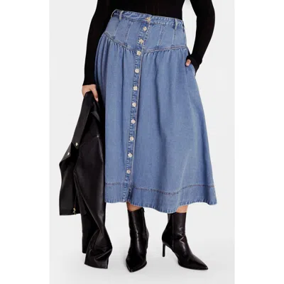 City Chic Denim Maxi Skirt In Denim Light