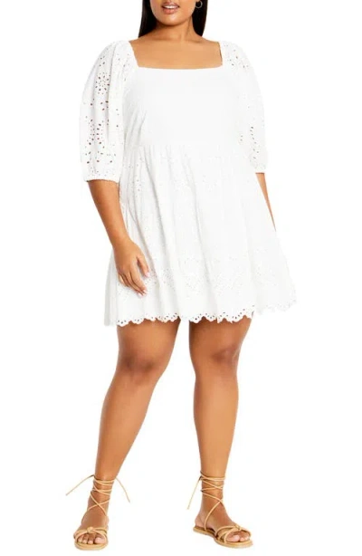 City Chic Destiny Eyelet Dress In White