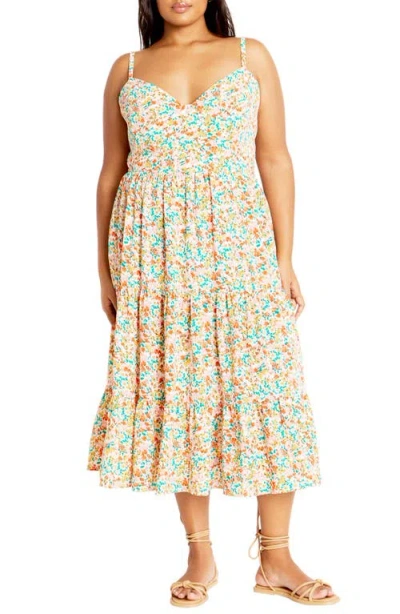 City Chic Ditsy Floral Midi Sundress In Neutral