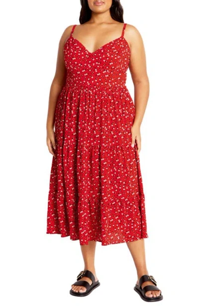 City Chic Ditsy Floral Midi Sundress In Red