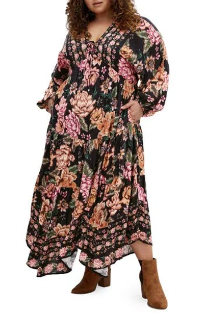 City Chic Divine Grace Long Sleeve Floral Maxi Dress In Multi