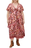 City Chic Drama Queen Print Layered Maxi Dress In Rose Drama Queen