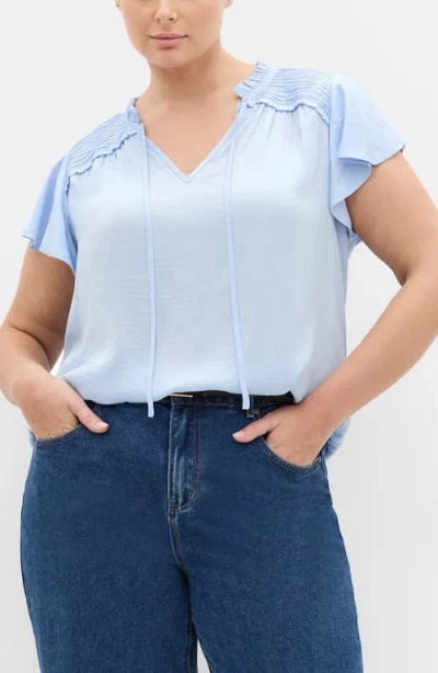 City Chic Drama Queen Woven Shirt In Blue