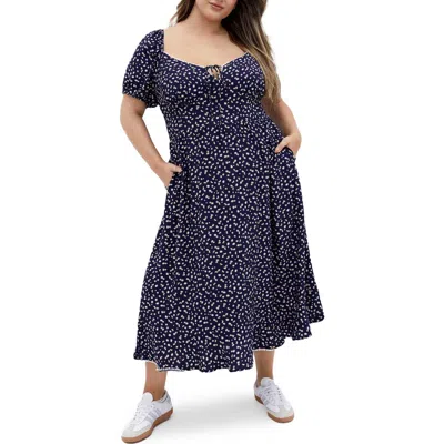 City Chic Dress Sky Floral Midi Dress In Navy Daisy