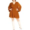 City Chic Dylan Long Sleeve Minidress In Brown