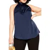 City Chic Eileen Sleeveless Satin Top In Blue