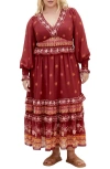 City Chic Eleni Batik Border Print Long Sleeve Maxi Dress In Rust Batik Border