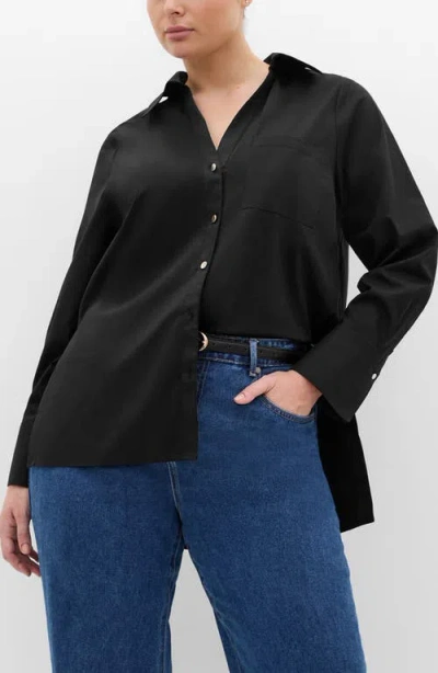 City Chic Elevated Stretch Woven Button-up Shirt In Black