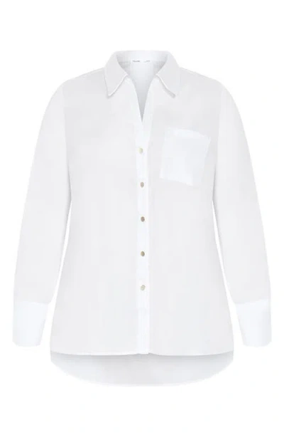 City Chic Elevated Stretch Woven Button-up Shirt In White