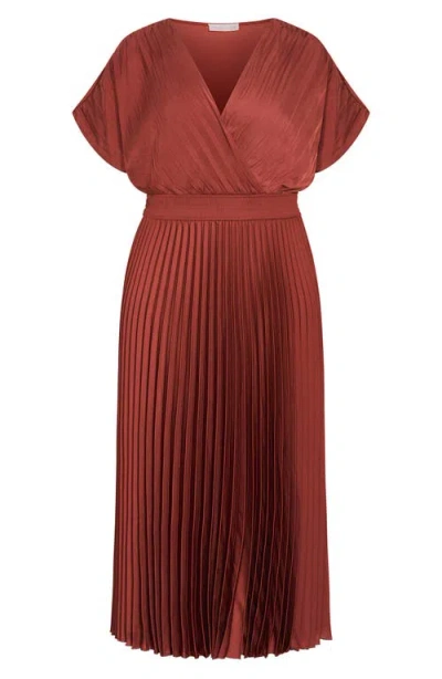 City Chic Elia Faux Wrap Pleated Dress In Red