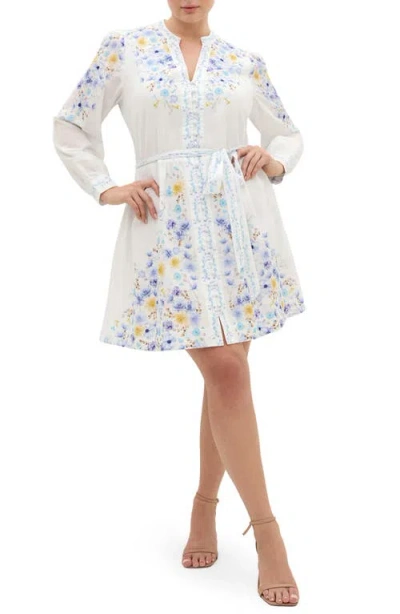 City Chic Elia Placed Floral Long Sleeve Cotton Dress In Multi
