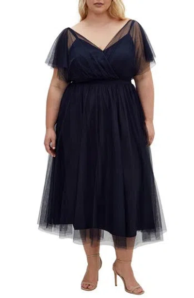 City Chic Elina Tulle Maxi Dress In Blue