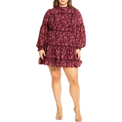 City Chic Elise Floral Long Sleeve Tiered Minidress In Adorn Floral