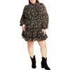 City Chic Elise Floral Long Sleeve Tiered Minidress In Fall Floral