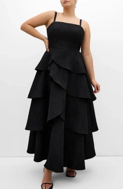 City Chic Elizabether Ruffle Sleeveless Maxi Dress In Black