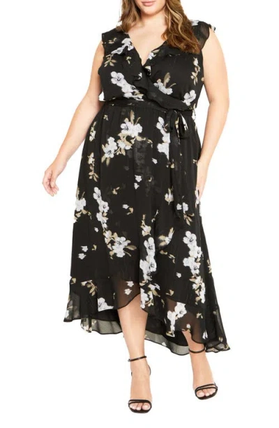 City Chic Ella Jane Metallic Stripe Maxi Dress In Windswept Floral