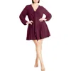 City Chic Ellie Tie Neck Long Sleeve Minidress In Purple