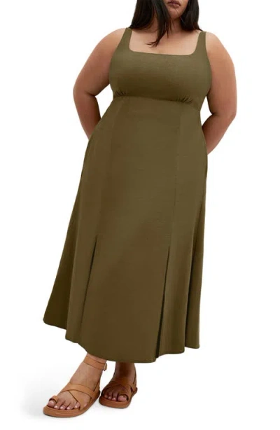 City Chic Elly Square Neck Linen Blend Sundress In Brown