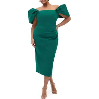 City Chic Elyse Puff Sleeve Sheath Dress