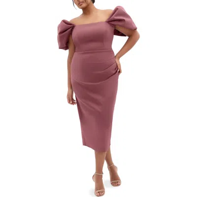 City Chic Elyse Puff Sleeve Sheath Dress