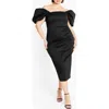 City Chic Elyse Puff Sleeve Sheath Dress In Black