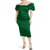 City Chic Elyse Puff Sleeve Sheath Dress In Green