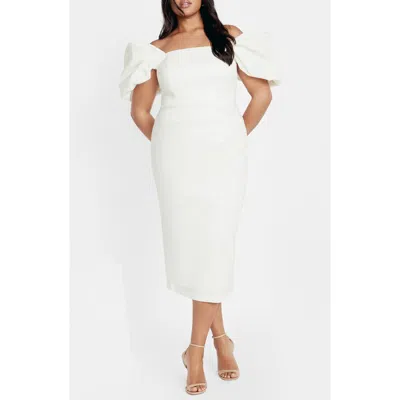 City Chic Elyse Puff Sleeve Sheath Dress In White