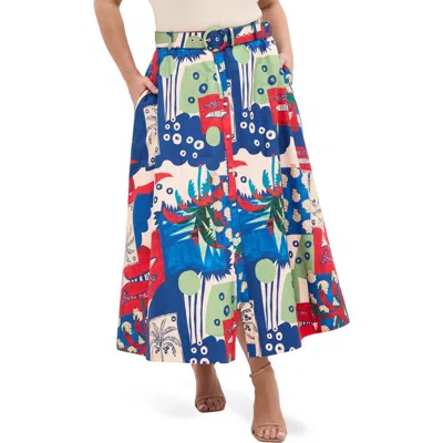 City Chic Elysia Printed Cotton Maxi Skirt In Multi