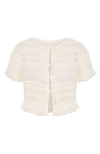 City Chic Emelia Shirred Tie Front Top In White